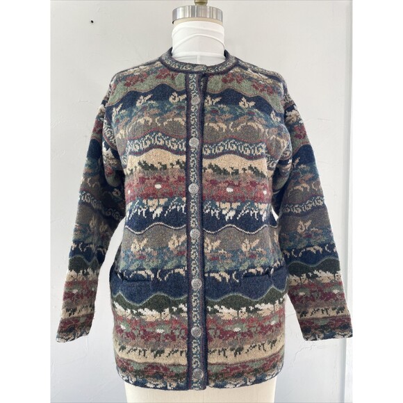 Vintage Icelandic Design Wool Knit Nordic Cardigan Button Sweater Women’s M - Picture 1 of 14